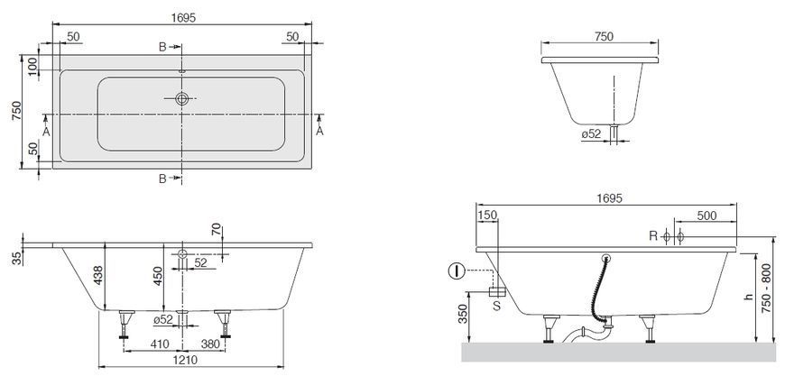 Ванна акриловая Villeroy&Boch Subway 170x75 (UBA170SUB2V-01) 152878 фото