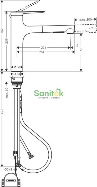 Змішувач для кухні Hansgrohe Zesis M33 160 74804670 з душем 2jet (чорний матовий) 538406 фото