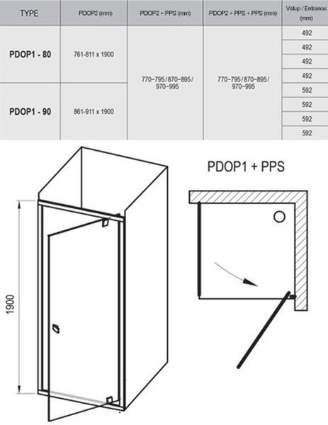 Душова кабіна Ravak Pivot PDOP1+PPS 80x100 (03G40300Z1+90GA0300Z1) чорний профіль/скло Transparent 279691 фото