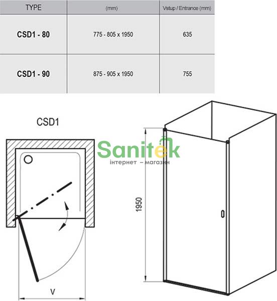 Душові двері Ravak Chrome CSD1-80 (0QV40C00Z1) сатиновий профіль/скло Transparent 151584 фото