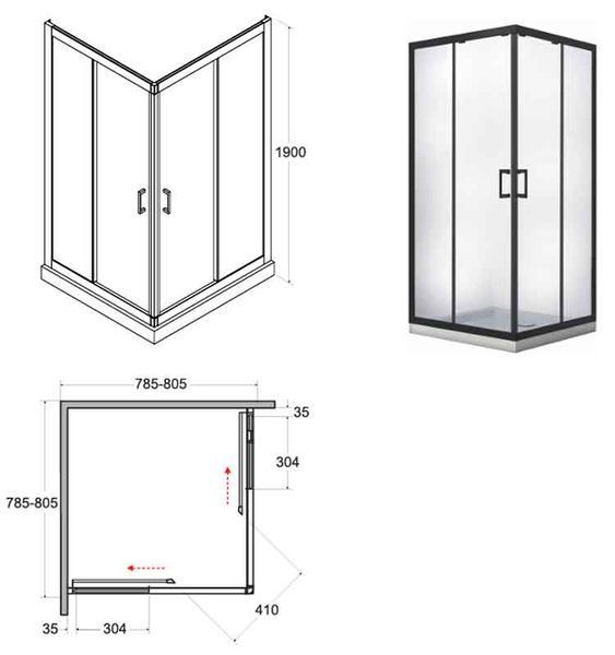 Душевая кабина Besco Modern 80x80 (MKB-80-190-C) профиль чёрный матовый/стекло прозрачное 673601 фото