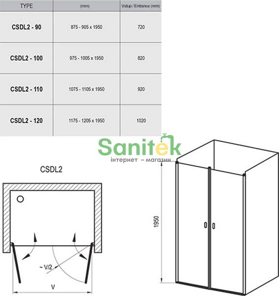 Душові двері Ravak Chrome CSDL2-90 (0QV7CU0LZ1) сатиновий профіль/скло Transparent 151583 фото