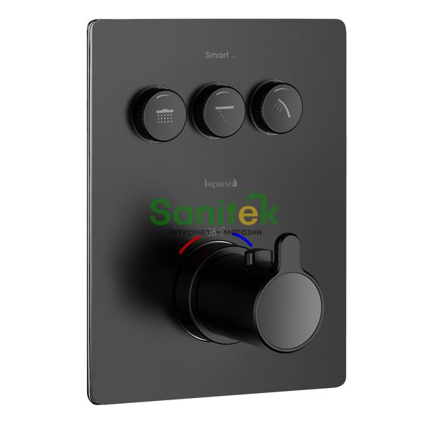 Змішувач для ванни та душу Imprese Smart Click ZMK101901236 прихованого монтажу з термостатом 3-х ходовий (чорний) 682793 фото