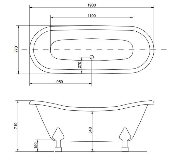 Ванна акрилова Besco Amelia 190x77 (WKA-190WO+B) окремостояча з білими ніжками 371242 фото