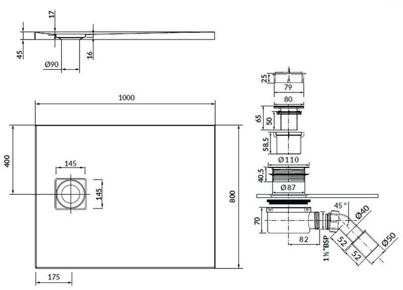 Душевой поддон Cersanit Tako Slim 100x80x4,5 (Сет C256) с сифоном 989585 фото