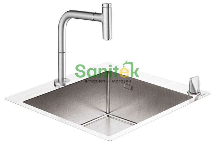 Кухонная мойка Hansgrohe C71-F450-06 ST (43201800) + Смеситель для кухни Hansgrohe Metris Select M71 73818800 с душем 219581 фото