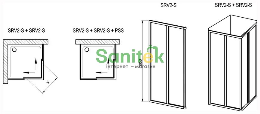 Душова кабіна Ravak Supernova SRV2-S 100x90 (14VA01O211+14V701O211) білий профіль/полістирол Pearl 280234 фото