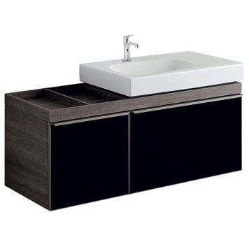 Тумба с умывальником Geberit Citterio 135 см (500.568.JJ.1/500.548.01.1) серо-коричневый дуб/чёрное стекло 523507 фото