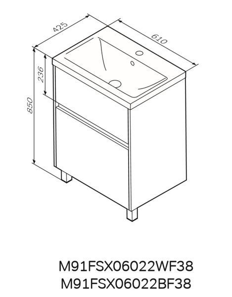 Тумба з умивальником Am.Pm Gem S 60 см (M91-FSX0602-WC0602WF38) білий/дерево 534823 фото