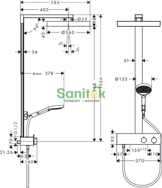 Душевая система Hansgrohe Rainfinity 360 1jet 26853000 с термостатом (хром) 694368 фото