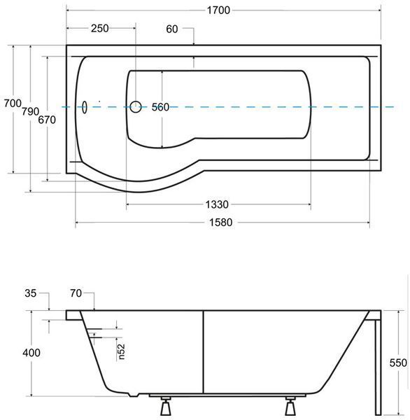 Ванна акриловая Besco Inspiro 170x70 (WAI-170-NLE) без ножек, левая 371398 фото