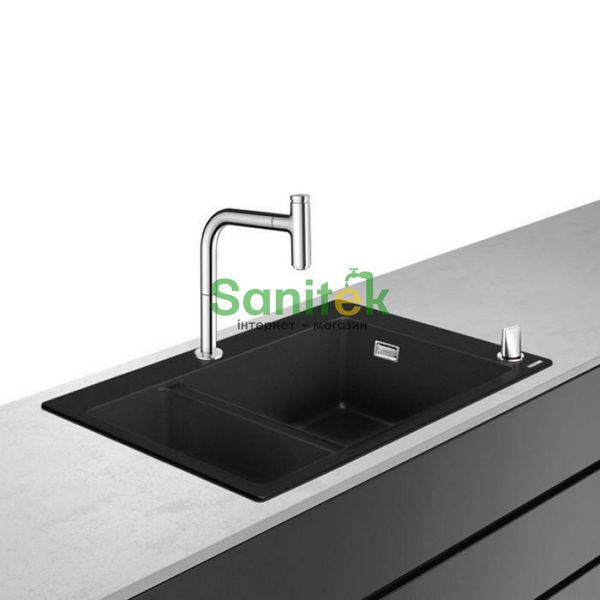 Гранитная мойка Hansgrohe C51-F635-09 (43220000) чёрный графит + Смеситель для кухни Hansgrohe Metris Select M71 73818000 с душем 304958 фото