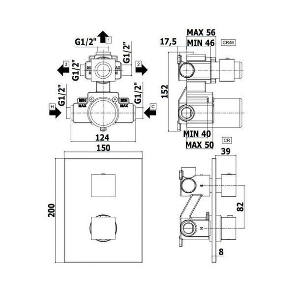 Смеситель для ванны и душа Paffoni Level LEQ519ST/M скрытого монтажа 3-х ходовой с термостатом (нерж. сталь) 496062 фото