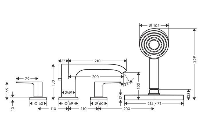 Смеситель для ванны Hansgrohe Vivenis 75444140 на 4 отверстия (бронза матовая) 989044 фото