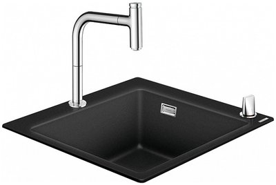 Гранитная мойка Hansgrohe C51-F450-06 (43312170) чёрный графит + Смеситель для кухни Hansgrohe Metris Select M71 73818000 с душем 304961 фото