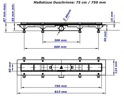 Душевой трап MCH CH-750KN1 с решёткой Классик и под плитку (750 мм) 327244 фото