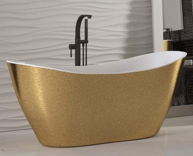 Ванна акрилова Besco Viya Glam 160x70 (WMD-160-VZ) золото окремостояча з сифоном Click-Claсk 417999 фото
