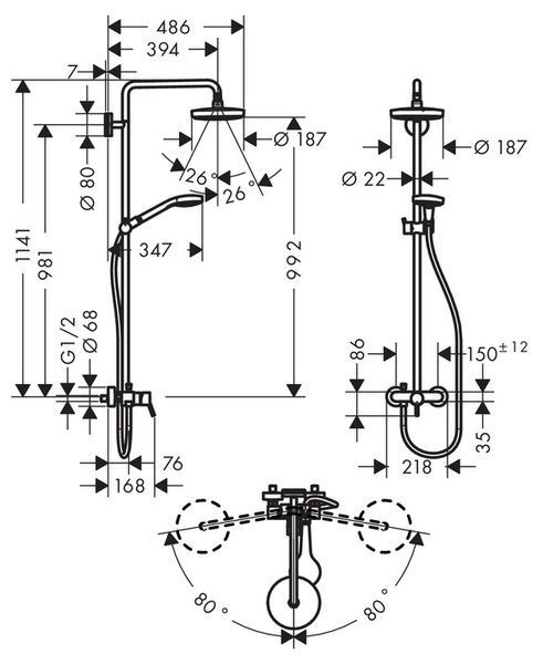 Душевая система Hansgrohe Croma Select S 180 2jet Showerpipe 27255400 (белый/хром) 128669 фото