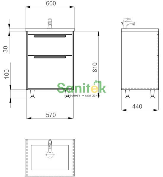 Тумба с умывальником Sanwerk Greta 60 (MV0000617) белая 137977 фото