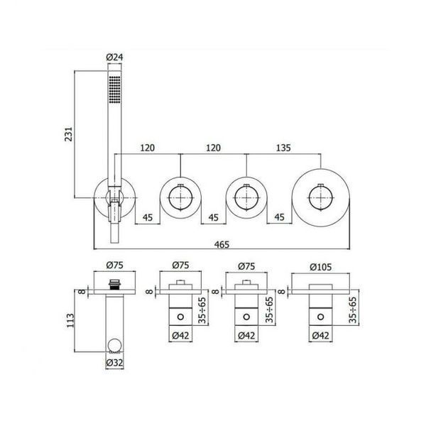 Змішувач для ванни та душу Paffoni Modular MDE000ST прихованого монтажу з термостатом (нержавіюча сталь) 517535 фото