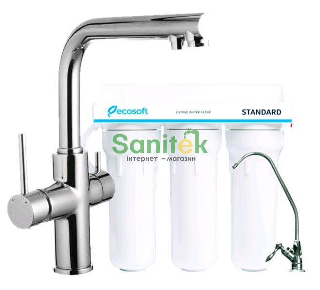 Смеситель для кухни Imprese Daicy 55009-F с подключением питьевой воды и с системой очистки воды Ecosoft Standart 3х ступенчатая (хром) 162765 фото