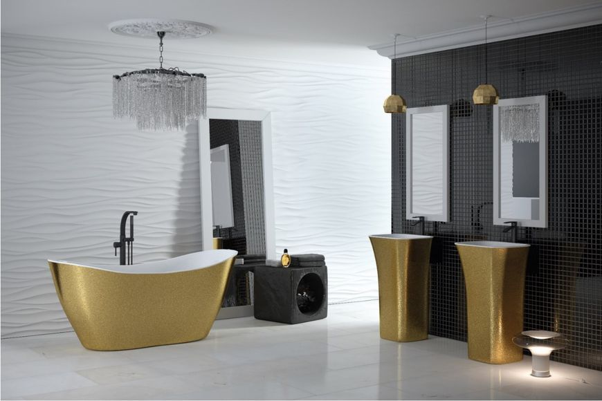 Ванна акриловая Besco Viya Glam 160x70 (WMD-160-VZ) золото отдельностоящая с сифоном Click-Claсk 417999 фото