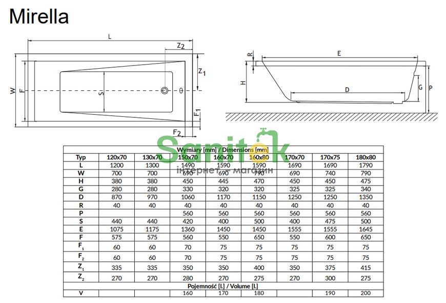 Ванна акрилова Radaway Mirella 130x70 (WA1-48-130x070) 672256 фото