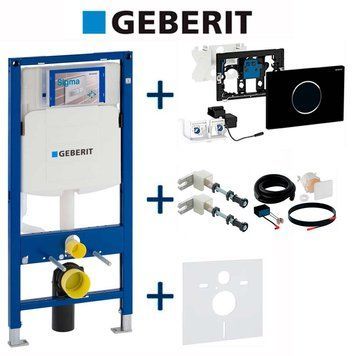 Инсталляция для унитаза Geberit Duofix Sigma 111.300.00.5 5в1 (клавиша Sigma 10 бесконтактная электронная 230 В чёрный/хром) 693247 фото