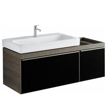 Тумба с умывальником Geberit Citterio 135 см (500.567.JJ.1/500.547.01.1) серо-коричневый дуб/чёрное стекло 523512 фото