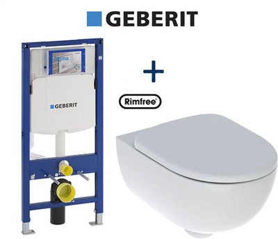 Комплект інсталяції Geberit Duofix 111.300.00.5 з унітазом Geberit Selnova Rimfree 500.694.01.2+500.335.01.1 сидіння Soft Close 508740 фото