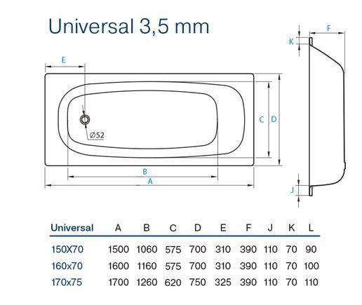 Ванна стальная Koller Pool Universal 170x75 (B75HAH00E) 117585 фото