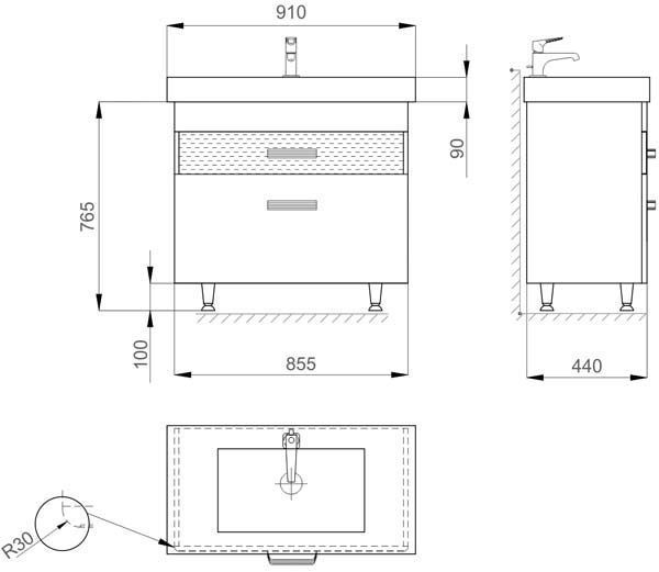 Тумба з умивальником Sanwerk Sierra 90 (MV0000451) біла 138023 фото