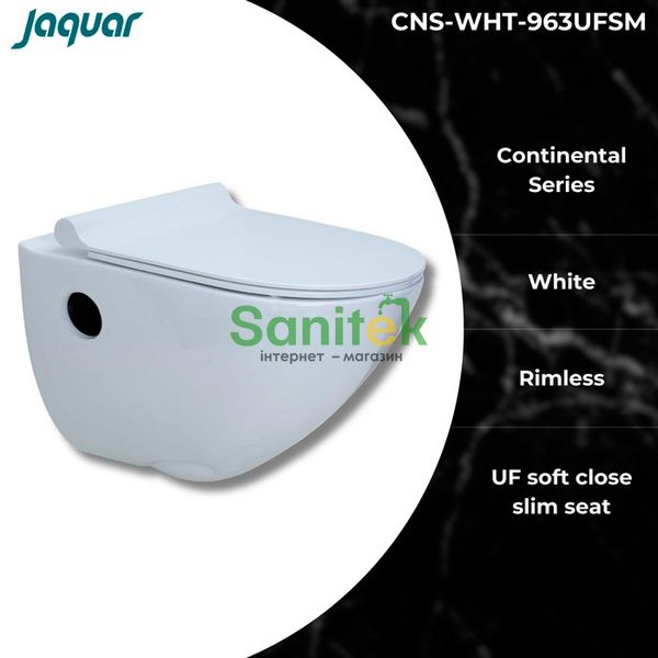 Унітаз підвісний Jaquar Continental Rimless CNS-WHT-963UFSM із сидінням soft close 848180 фото