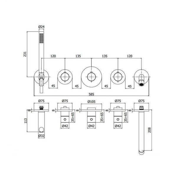 Смеситель для ванны и душа Paffoni Modular MDE001CR скрытого монтажа с термостатом (хром) 517537 фото