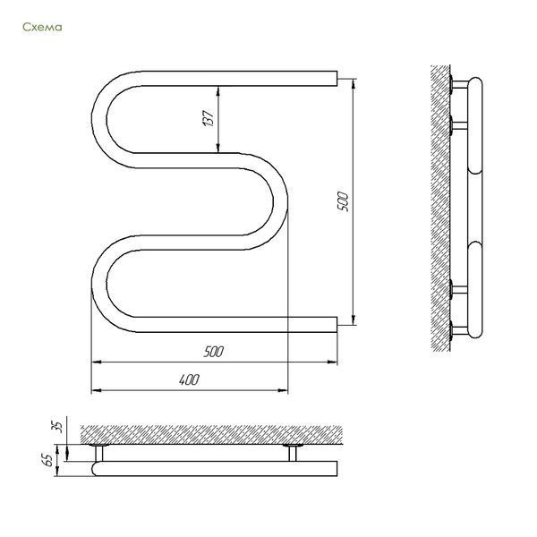 Полотенцесушитель Laris Змеевик 30 PC3 500х500 1/2'' (71207210) 150002 фото