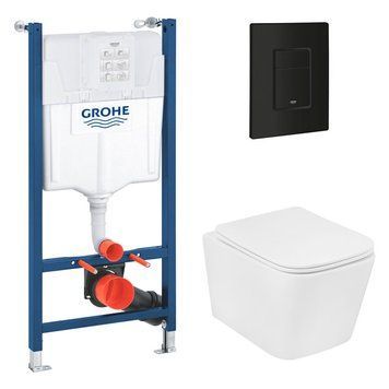 Комплект інсталяції Grohe Solido 2 в 1 38971000 + Панель змиву для унітазу Grohe Even 389662430 + Унітаз підвісний безобідковий Kroner Eifel WHI483429 TORNADO з сидінням Slim Duroplast / Soft 995154 фото