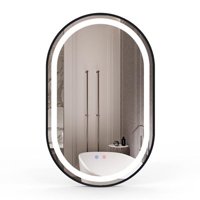 Дзеркало для ванної кімнати Volle 80x50 (16-42-500B) з підсвічуванням сенсорне включення та підігрівом (чорний) 435803 фото