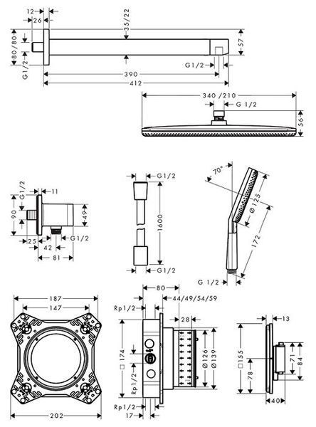 Душевая система Hansgrohe Raindance Alive Q 210/340 1jet 24620000 с термостатом (хром) 991812 фото