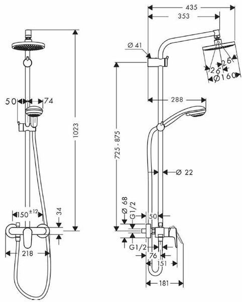 Душова система Hansgrohe Showerpipe Marin2 160 мм 27338000 (хром) 282479 фото