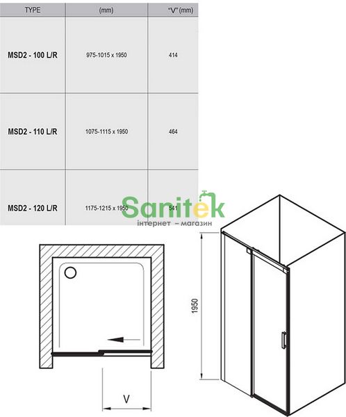 Душові двері Ravak Matrix MSD2-110 L (0WLD0C00Z1) полірований профіль/скло Transparent (ліва) 151718 фото