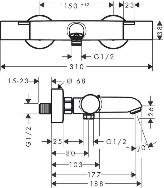 Змішувач для ванни Hansgrohe Ecostat Fine 13325000 із термостатом (хром) 919740 фото