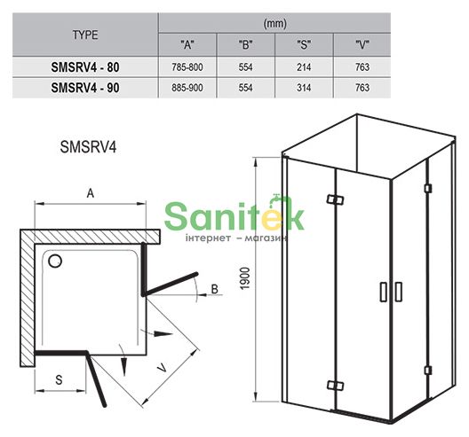Душова кабіна Ravak SmartLine SMSRV4-80x80 (1SV44A00Z1) хромований профіль/скло Transparent 94328 фото