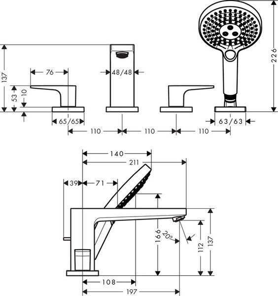 Змішувач для ванни Hansgrohe Metropol 32553000 на 4 отвори (хром) 160550 фото