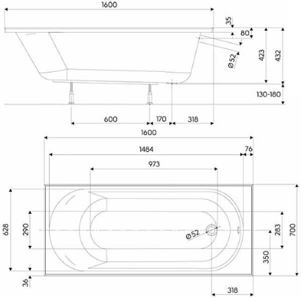 Ванна акриловая Kolo Opal Plus 160x70 (XWP136000N) без ножек 139064 фото