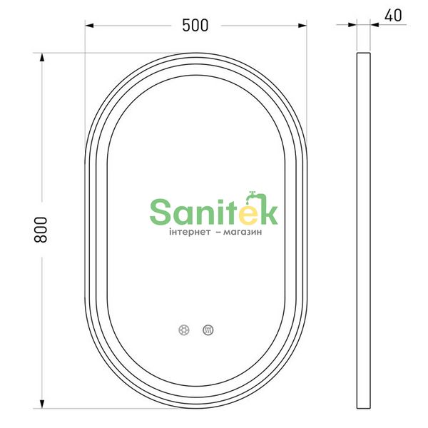 Дзеркало для ванної кімнати Volle 80x50 (16-42-500B) з підсвічуванням сенсорне включення та підігрівом (чорний) 435803 фото