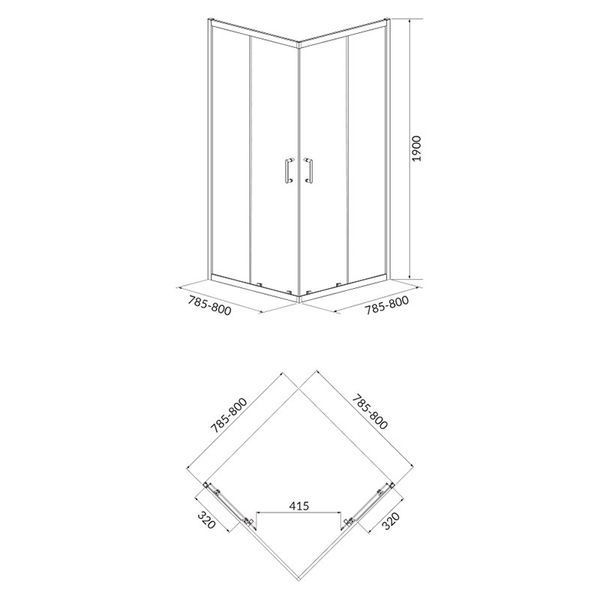 Душова кабіна Cersanit Brasco 80x80 (S168-007) профіль чорний/скло прозоре + піддон S204-011 986671 фото
