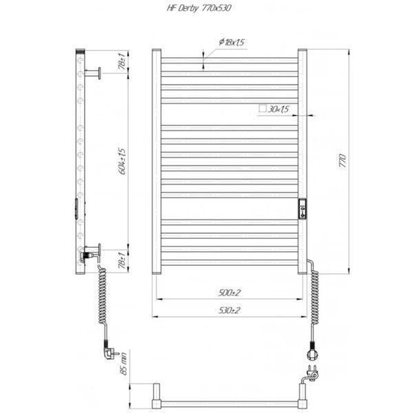Полотенцесушитель электрический Hygge Family Derby 770х530 6.1.0402.06.BM (4820258983247) чёрный мат 935894 фото