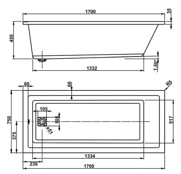 Ванна акрилова Vagnerplast Cavallo 170x75 (VPBA170CAV2X-04) 87123 фото