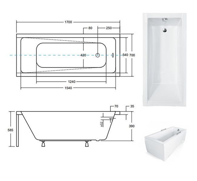 Ванна акрилова Besco Modern 170x70 (WAM-170-MO) без ніжок 371477 фото