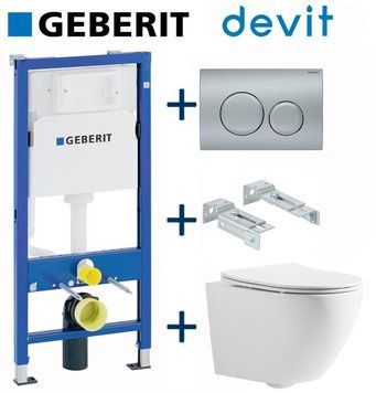 Комплект інсталяції Geberit Duofix 458.103.00.1+115.127.46.1 з унітазом Devit Universal 3020162 Clean Pro з сидінням soft-close quick-fix 730154 фото